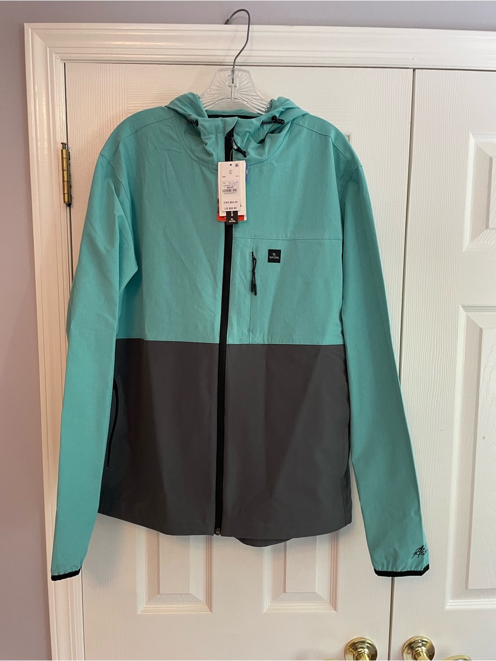 Men’s Rip Curl Two-Tone Teal and Charcoal Hooded Jacket
